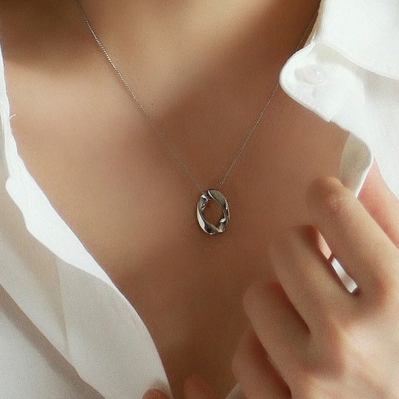 Sterling Silver Oval Twist Pendant Necklace - Picture 2 of 5